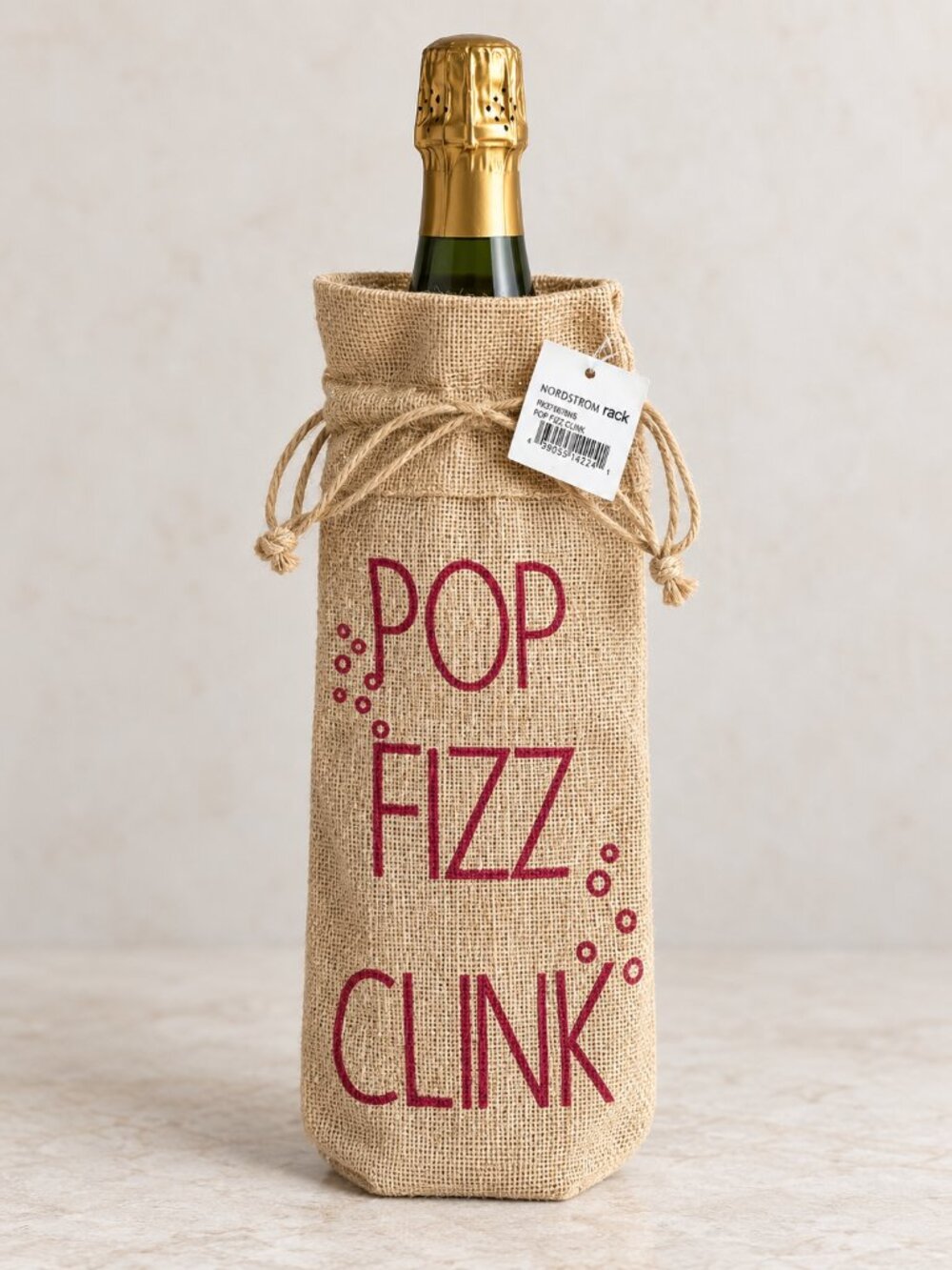 Pop Fizz Clink Burlap Wine Bottle Gift Bag NWT